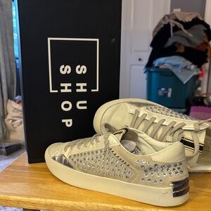 Shu Shop Beige Sneakers with Silver Accents